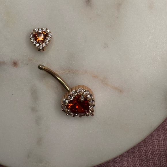 RED ORANGE ROSE GOLD 14G Romantic Heart Belly Button Ring - Picture 4 of 7